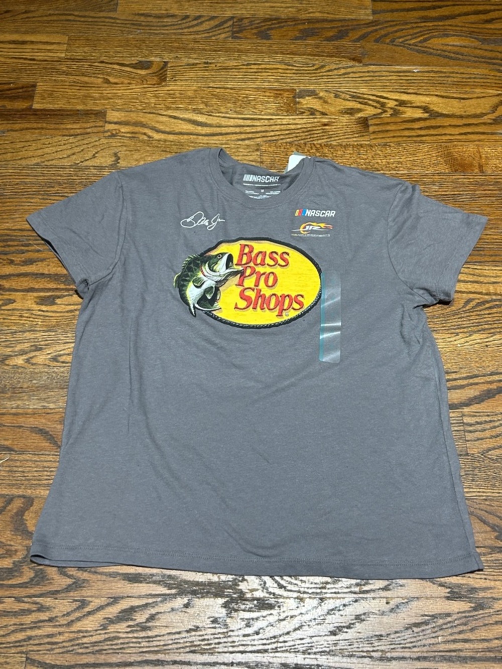 Nascar Gray Short-Sleeve Tee with Yellow & Red Bass Pro Shops Logo